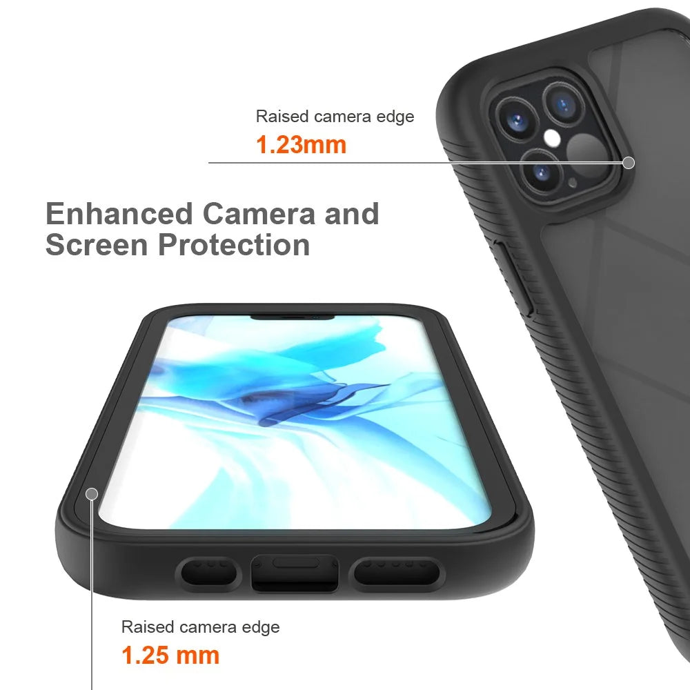 Shockproof PC + TPU Hybrid Phone Cover for iPhone 12 Pro/12 - Black - 3