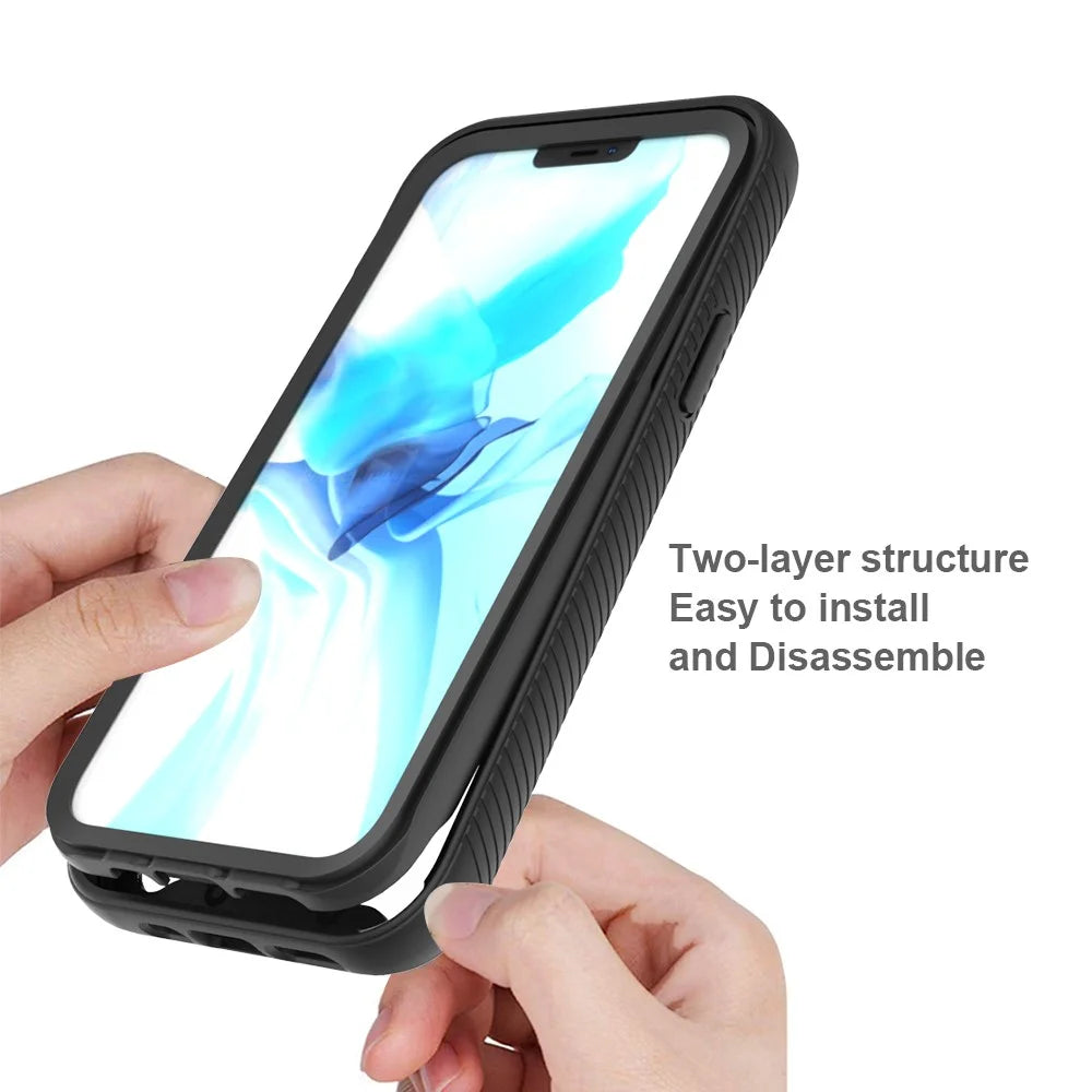 Shockproof PC + TPU Hybrid Phone Cover for iPhone 12 Pro/12 - Black - 4