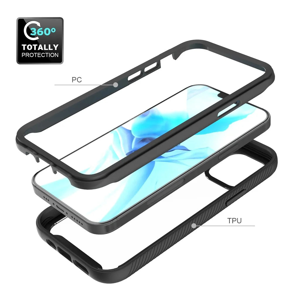 Shockproof PC + TPU Hybrid Phone Cover for iPhone 12 Pro/12 - Black - 5