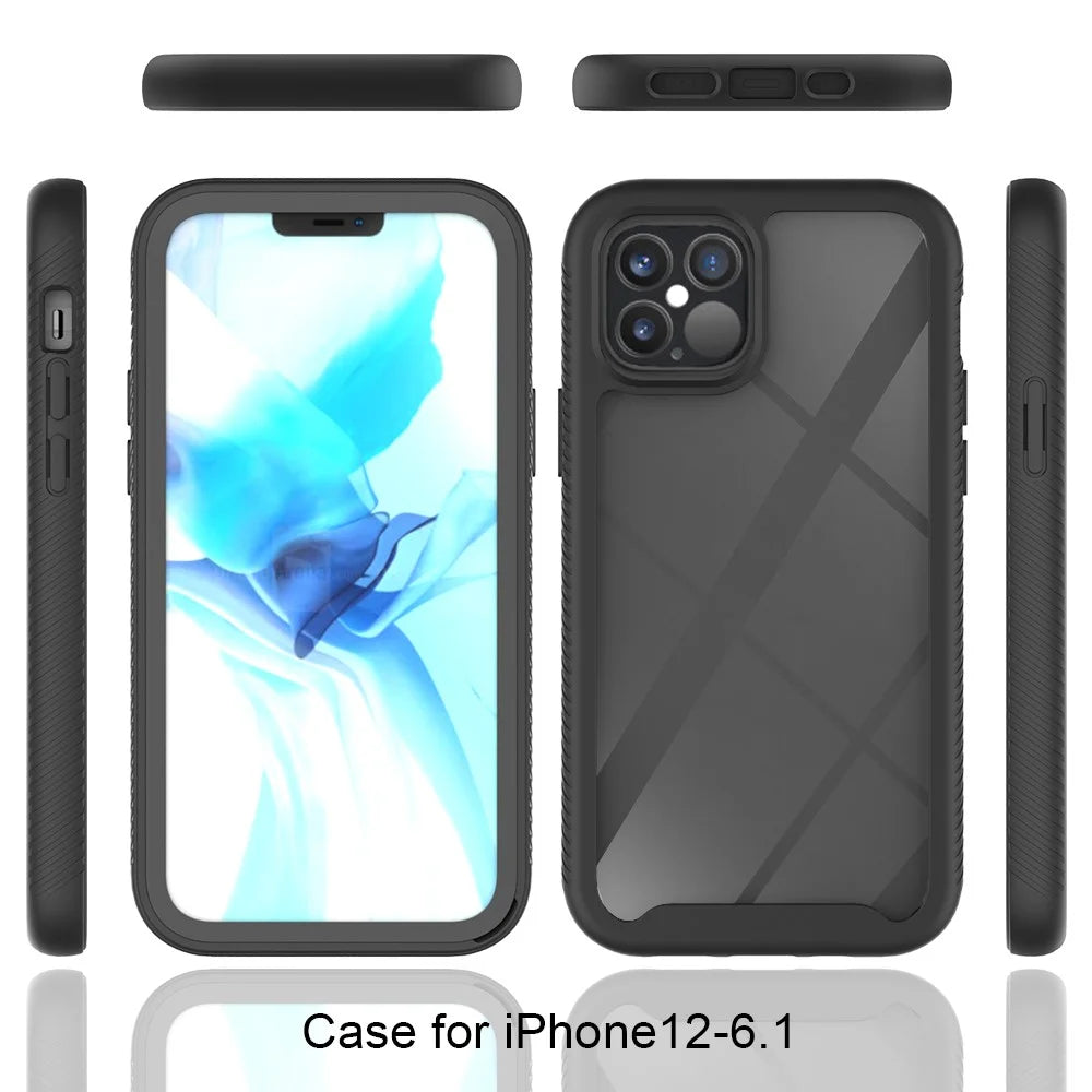 Shockproof PC + TPU Hybrid Phone Cover for iPhone 12 Pro/12 - Black - 6