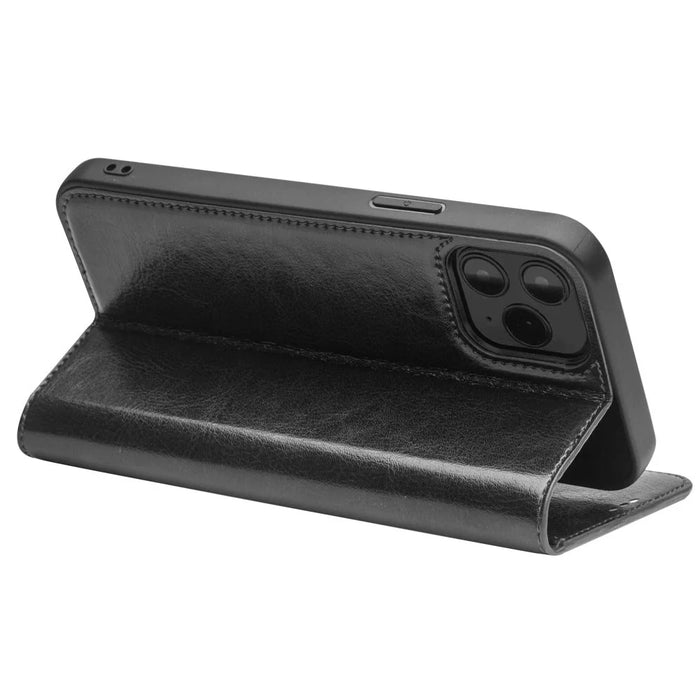 QIALINO For iPhone 12 Pro Max 6.7 inch Genuine Cowhide Leather Phone Case Wallet Stand Shockproof Protective Cover - Black - 4