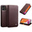 QIALINO For iPhone 12 Pro 6.1 inch / 12 6.1 inch Wallet Case Stand Genuine Cow Leather Flip Phone Cover - Brown - 1