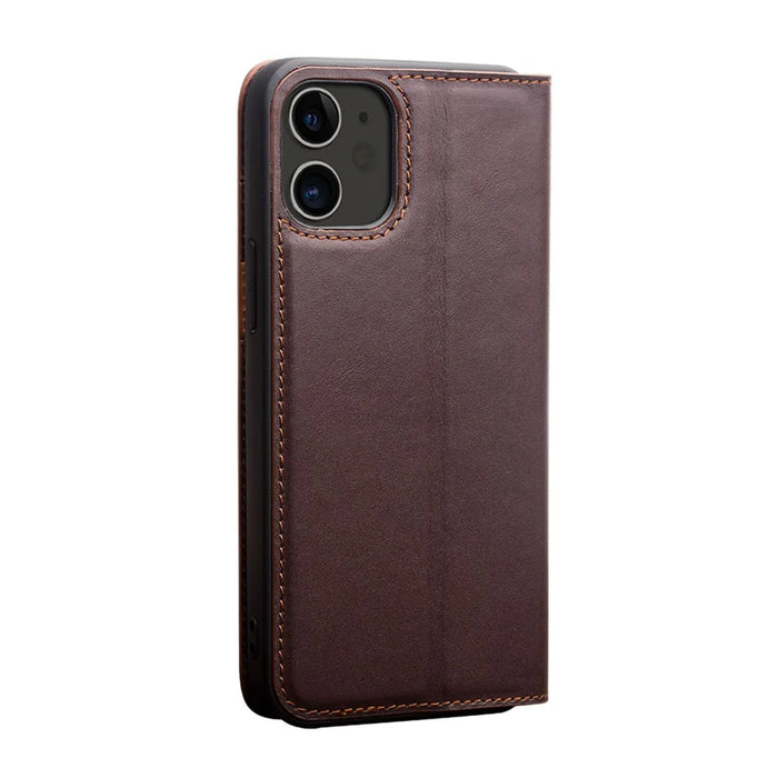 QIALINO For iPhone 12 Pro 6.1 inch / 12 6.1 inch Wallet Case Stand Genuine Cow Leather Flip Phone Cover - Brown - 5