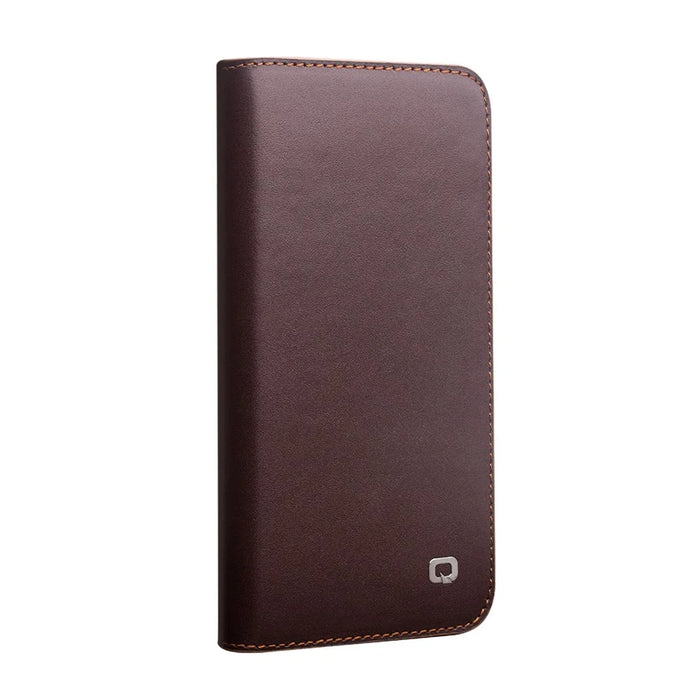 QIALINO For iPhone 12 Pro 6.1 inch / 12 6.1 inch Wallet Case Stand Genuine Cow Leather Flip Phone Cover - Brown - 6