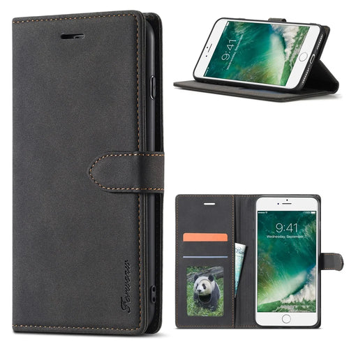 FORWENW F1 Series Leather Wallet Stand Cover Case for iPhone 7 / 8 / SE (2020)/SE (2022) - Black - 1