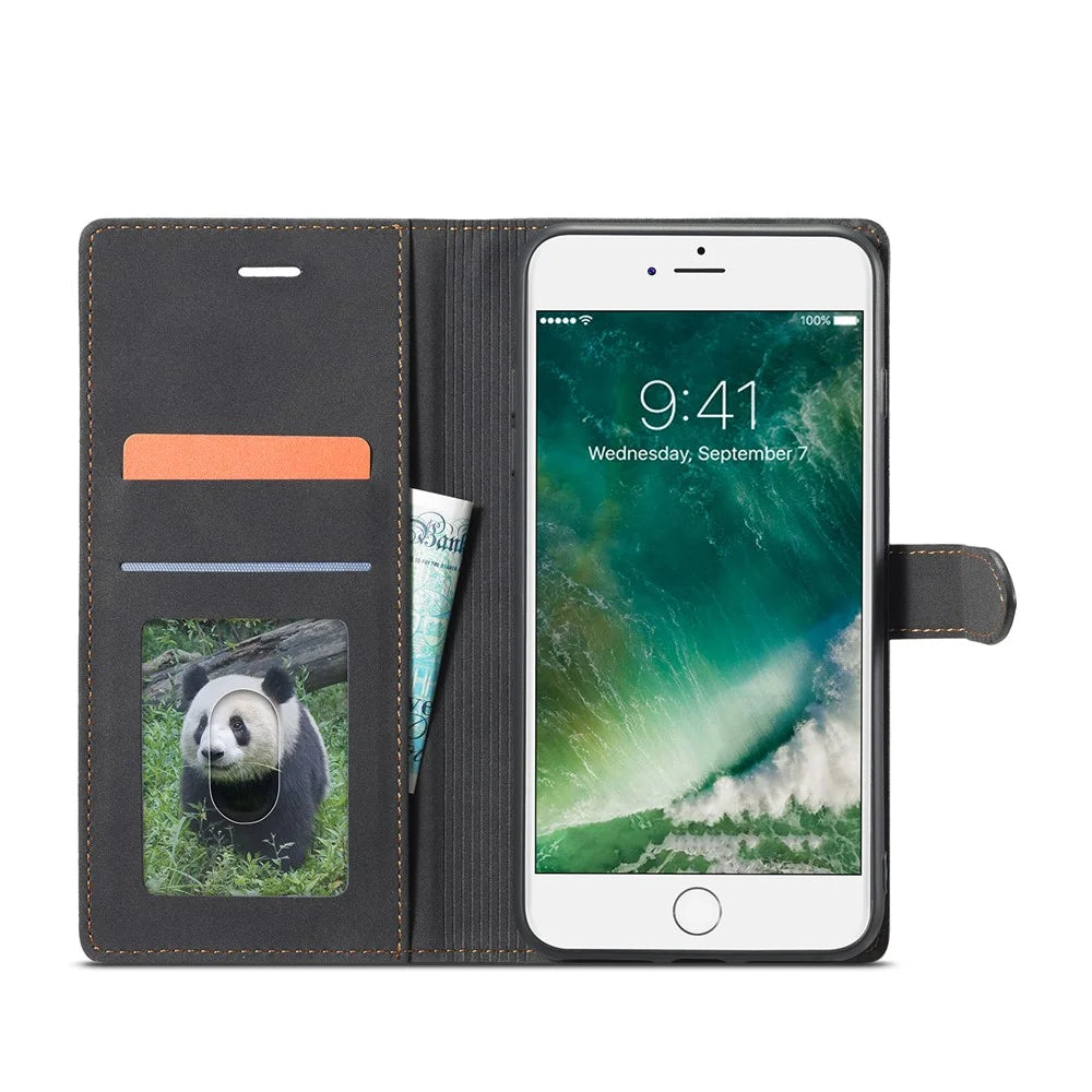 FORWENW F1 Series Leather Wallet Stand Cover Case for iPhone 7 / 8 / SE (2020)/SE (2022) - Black - 2