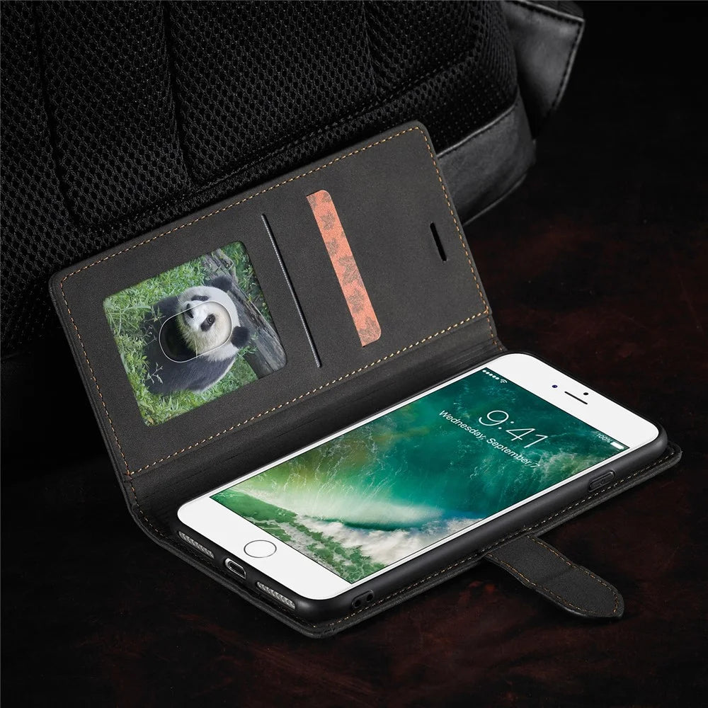 FORWENW F1 Series Leather Wallet Stand Cover Case for iPhone 7 / 8 / SE (2020)/SE (2022) - Black - 6