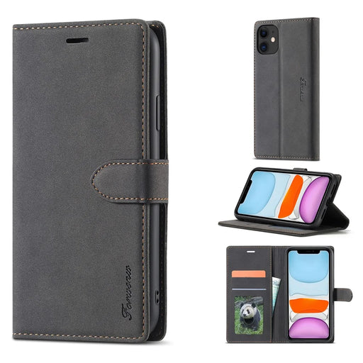 FORWENW F1 Series Leather Wallet Stand Cover Case for iPhone 11 6.1-inch - Black - 1