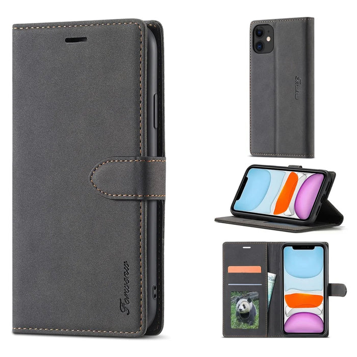 FORWENW F1 Series Leather Wallet Stand Cover Case for iPhone 11 6.1-inch - Black - 1