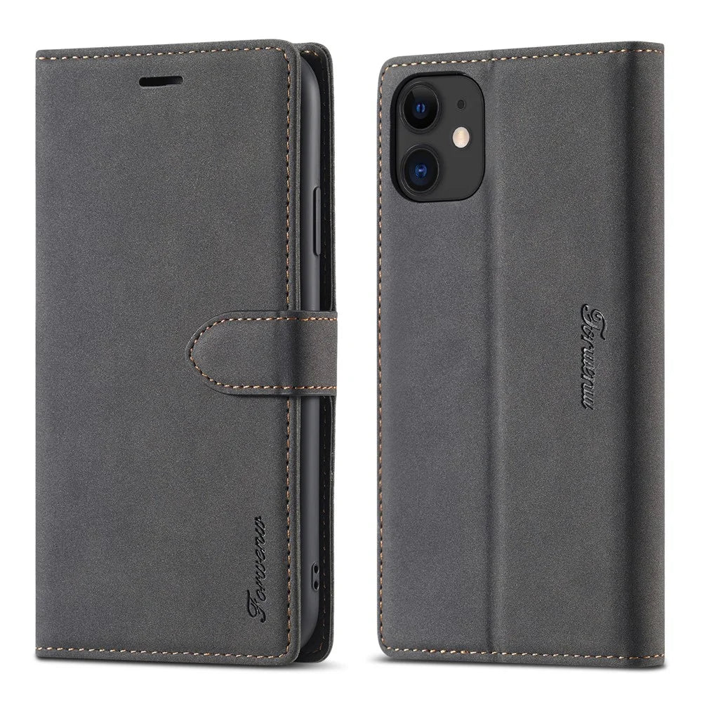 FORWENW F1 Series Leather Wallet Stand Cover Case for iPhone 11 6.1-inch - Black - 3