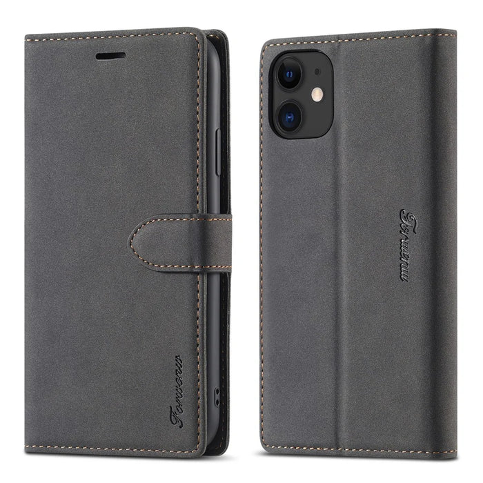 FORWENW F1 Series Leather Wallet Stand Cover Case for iPhone 11 6.1-inch - Black - 3