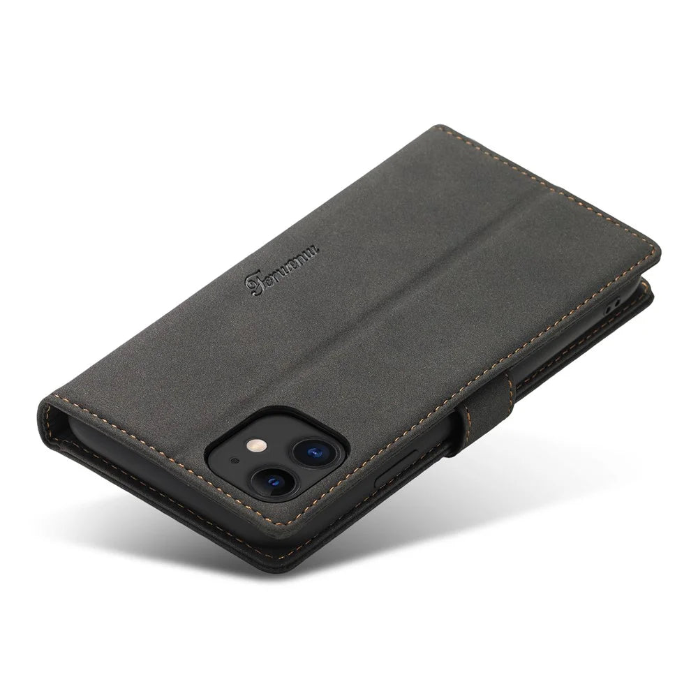 FORWENW F1 Series Leather Wallet Stand Cover Case for iPhone 11 6.1-inch - Black - 5