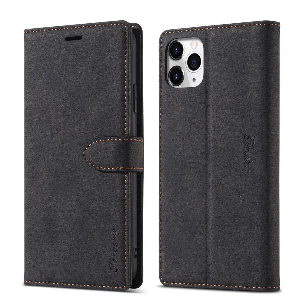 FORWENW F1 Series Leather Wallet Stand Cover Case for iPhone 12 mini 5.4 inch - Black - 1