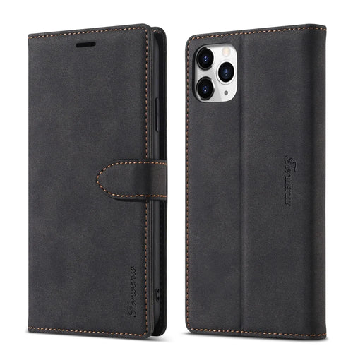FORWENW F1 Series Leather Wallet Stand Cover Case for iPhone 12 Pro Max - Black - 1