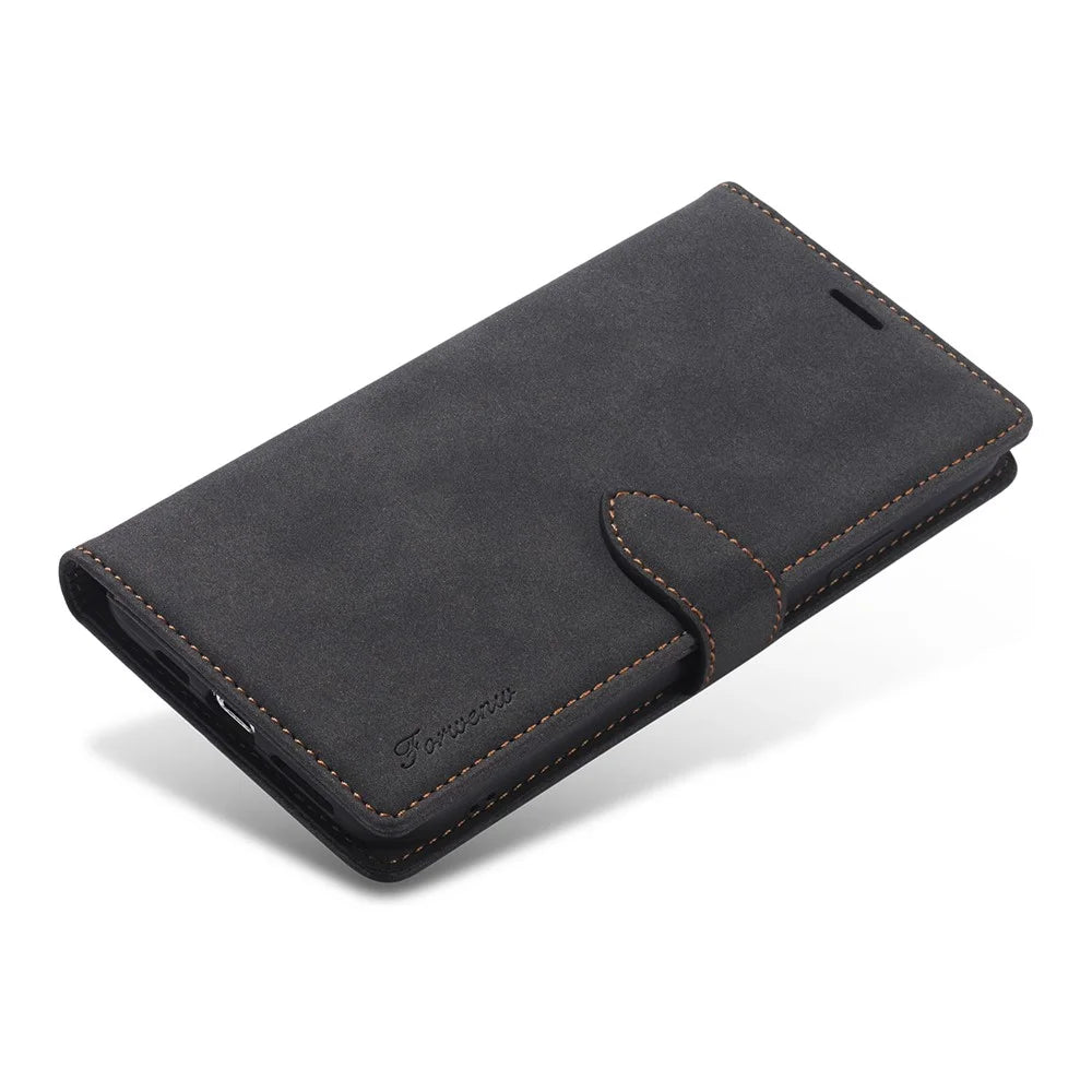 FORWENW F1 Series Leather Wallet Stand Cover Case for iPhone 12 Pro Max - Black - 5