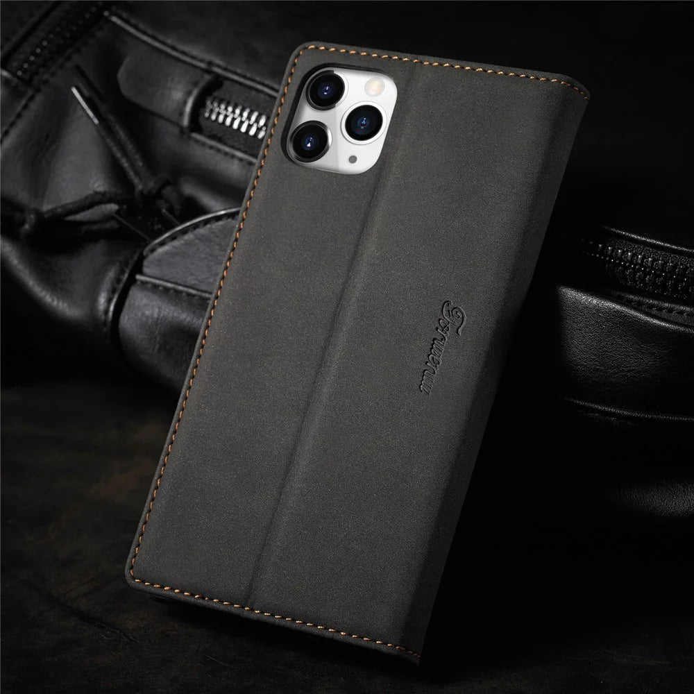 FORWENW F1 Series Leather Wallet Stand Cover Case for iPhone 12 Pro Max - Black - 7