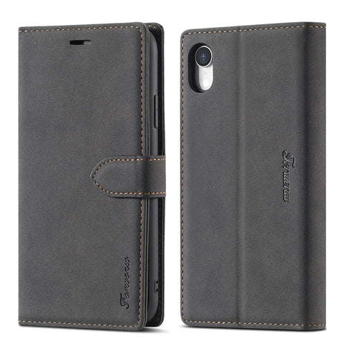 FORWENW F1 Series Case for iPhone XR 6.1 inch Leather Wallet Stand Cover - Black - 1