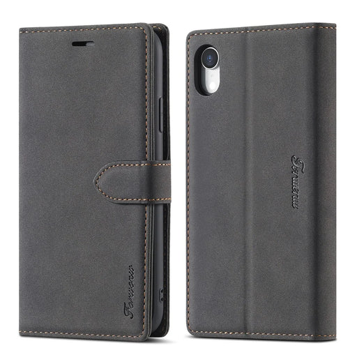 FORWENW F1 Series Case for iPhone XR 6.1 inch Leather Wallet Stand Cover - Black - 1