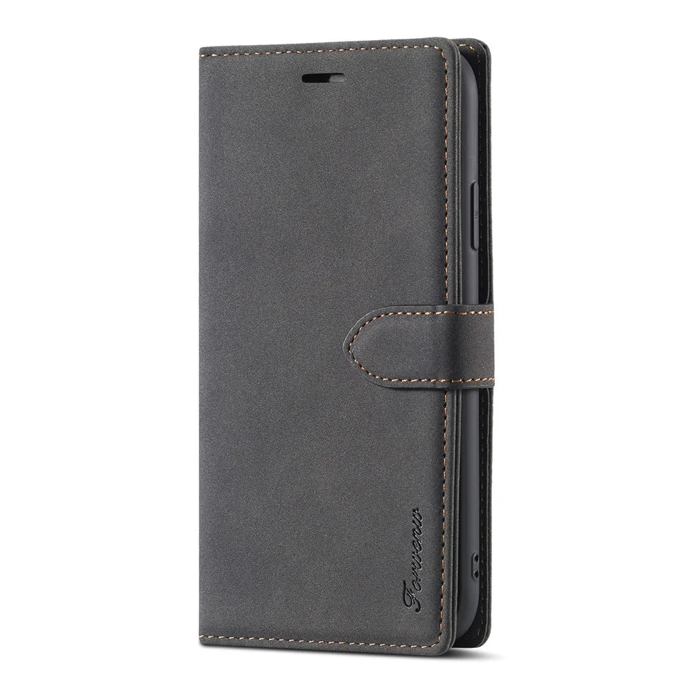 FORWENW F1 Series Case for iPhone XR 6.1 inch Leather Wallet Stand Cover - Black - 3