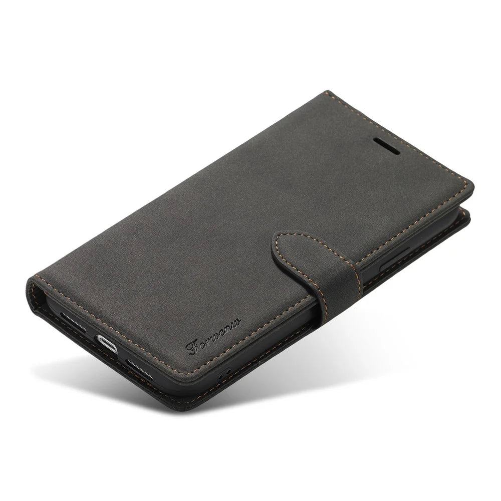 FORWENW F1 Series Case for iPhone XR 6.1 inch Leather Wallet Stand Cover - Black - 5