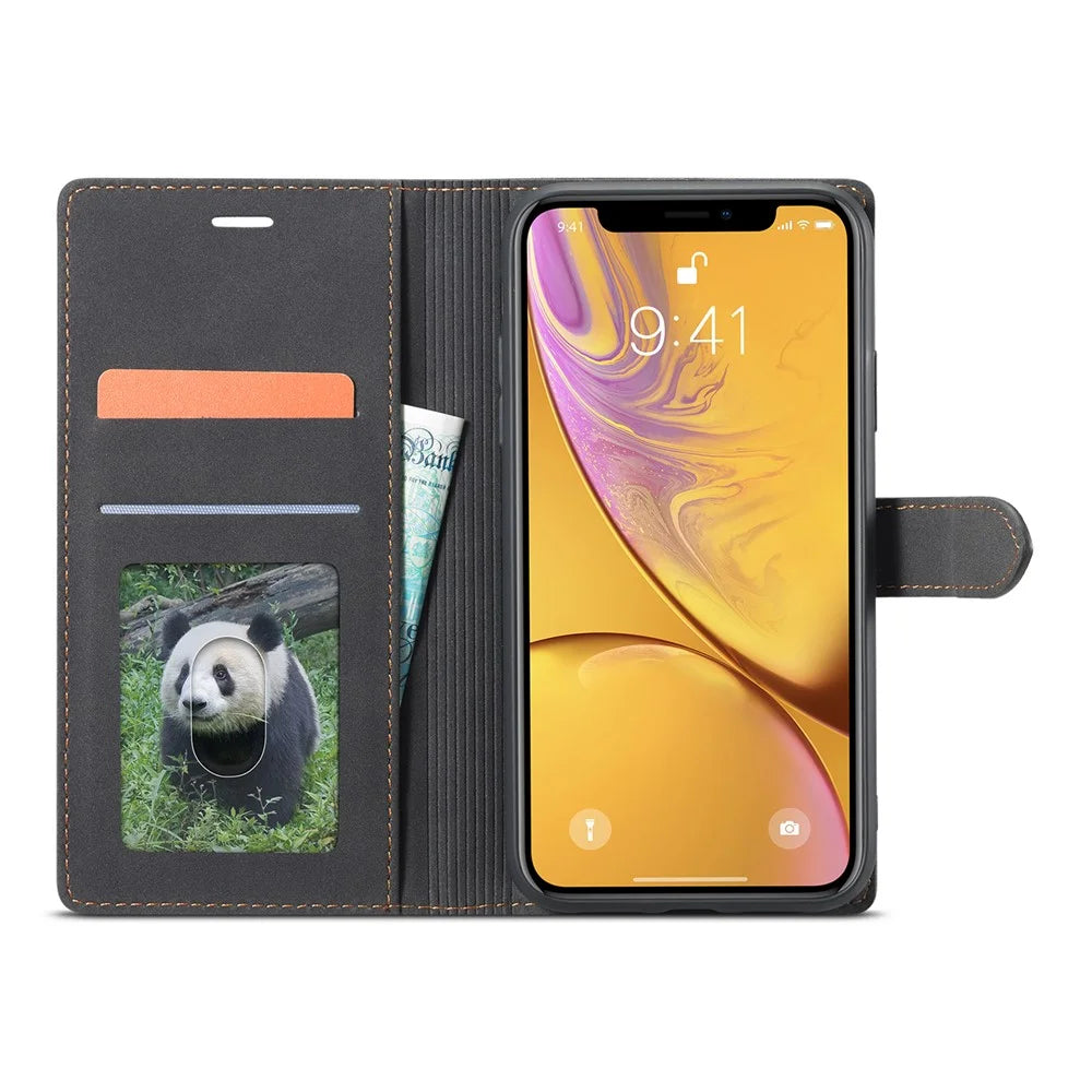 FORWENW F1 Series Case for iPhone XR 6.1 inch Leather Wallet Stand Cover - Black - 6