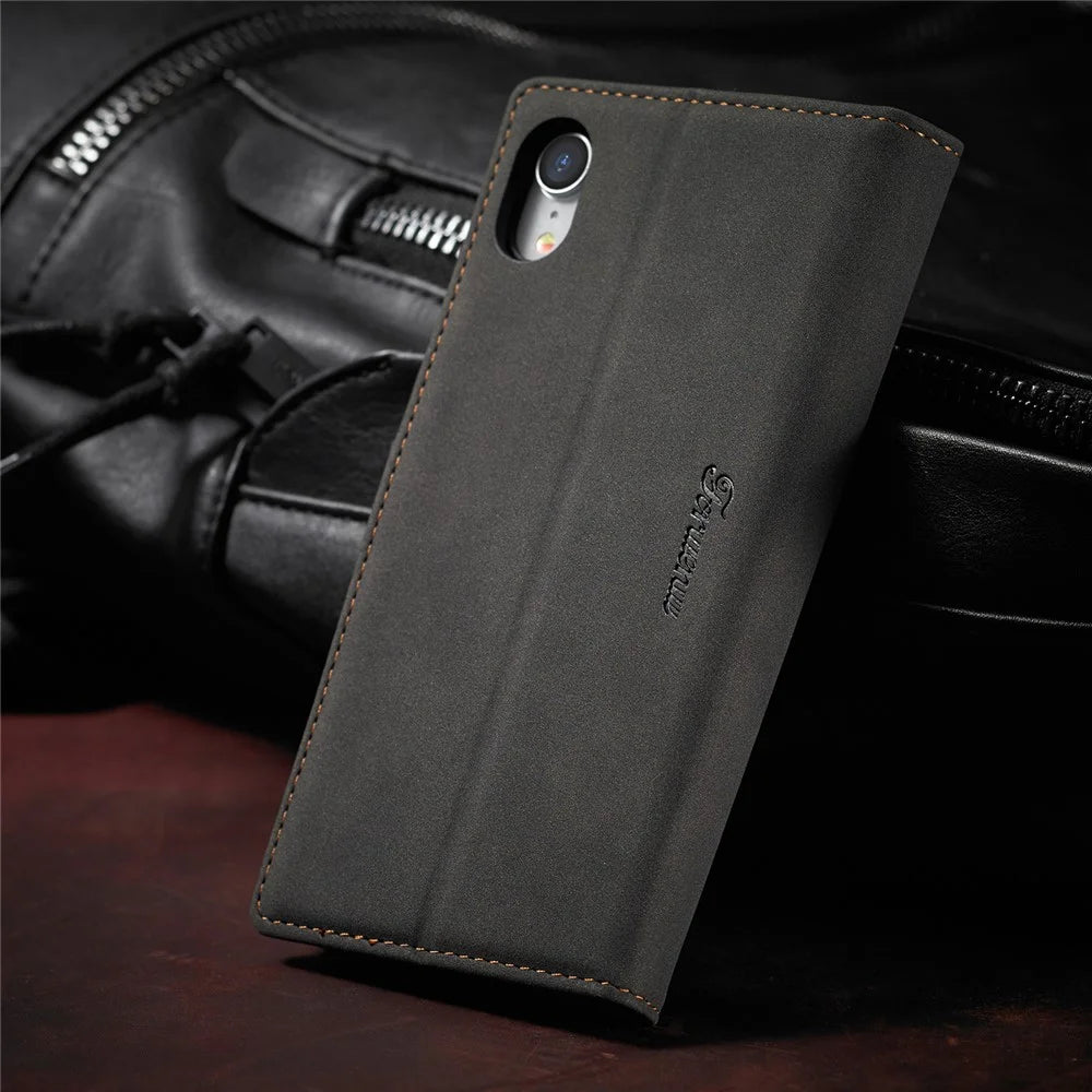 FORWENW F1 Series Case for iPhone XR 6.1 inch Leather Wallet Stand Cover - Black - 7