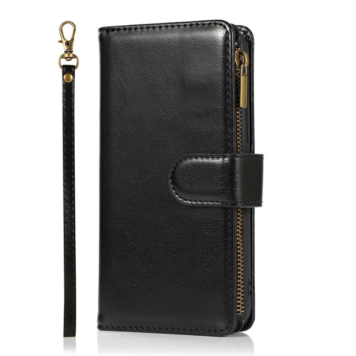 Crazy Horse Leather Coated TPU Wallet Phone Stand Case with 9 Card Slots Kickstand Shell for iPhone 12 Pro Max - Black - 2