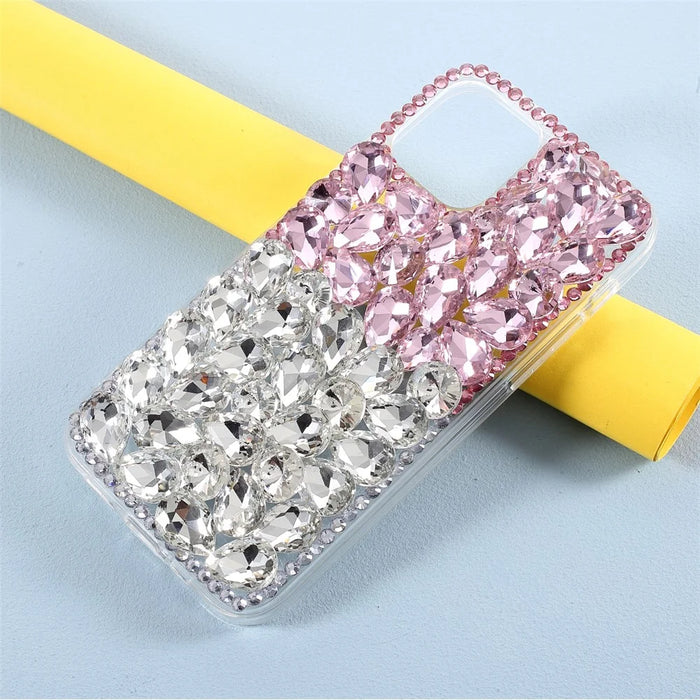 Diamond Sticking Crystal Pink+White Shell TPU Case for iPhone 12/12 Pro - 2