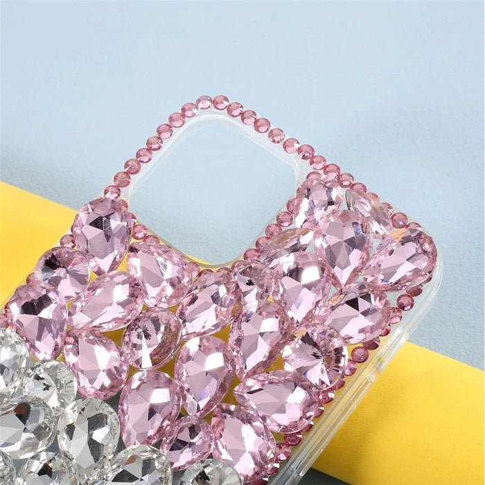 Diamond Sticking Crystal Pink+White Shell TPU Case for iPhone 12/12 Pro - 3