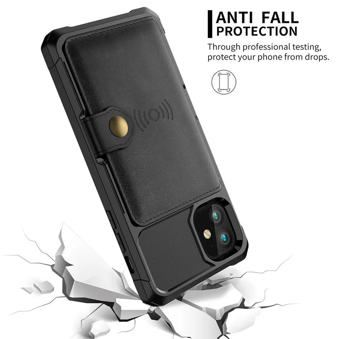 Leather Coated TPU with Wallet Kickstand Built-in Magnetic Sheet Cover for iPhone 12 Pro/12 - Black - 6