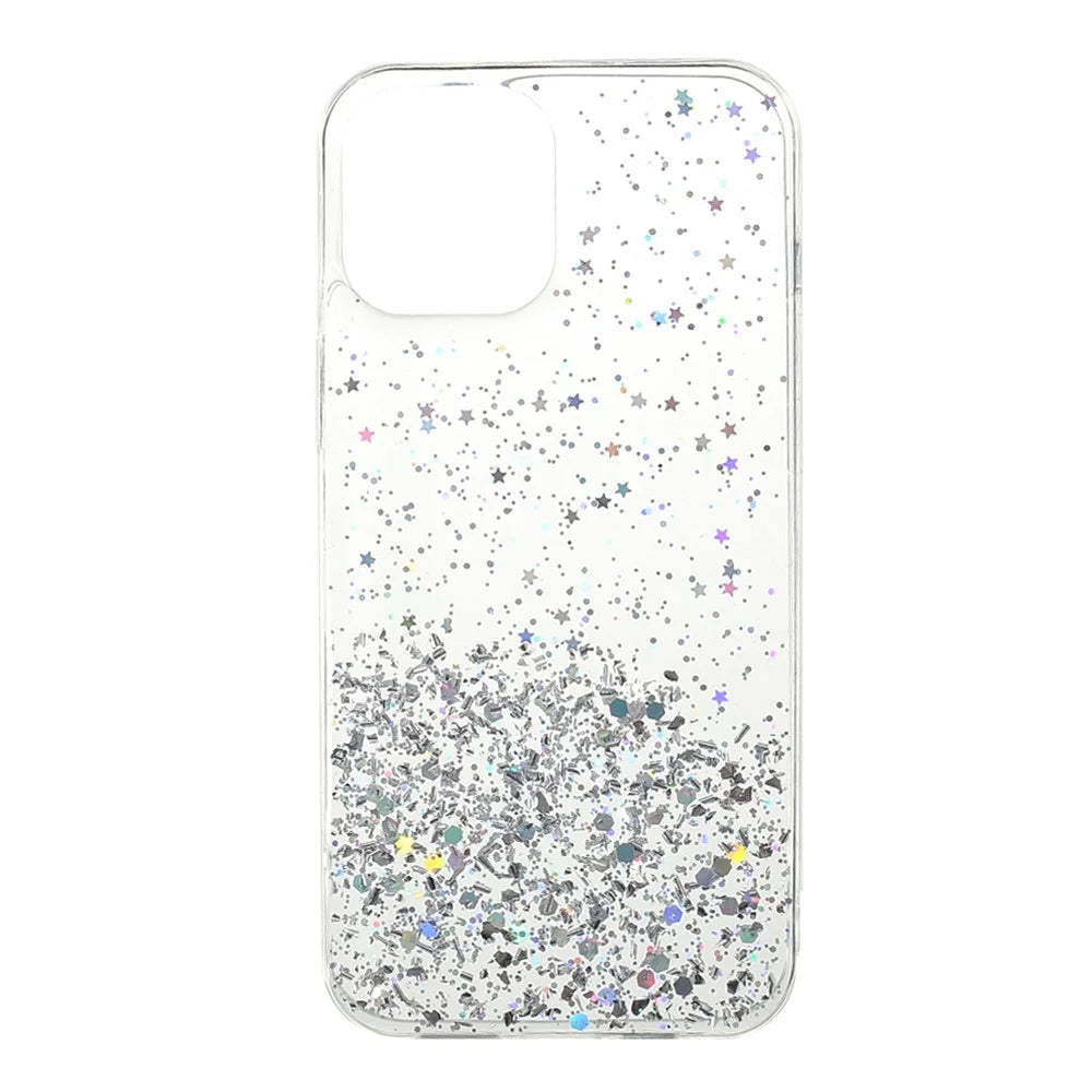 Starry Sky Epoxy Sparkle TPU Shell Phone Case for iPhone 12 Pro Max - White - 1