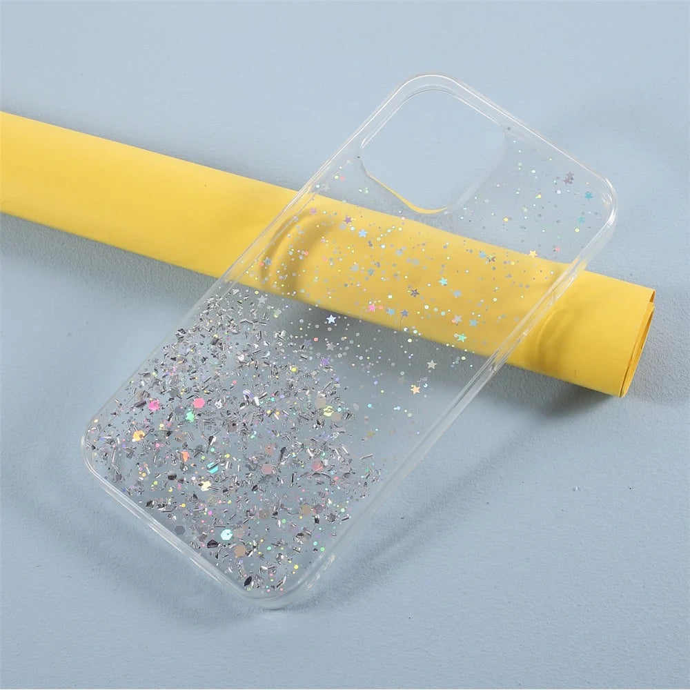 Starry Sky Epoxy Sparkle TPU Shell Phone Case for iPhone 12 Pro Max - White - 2