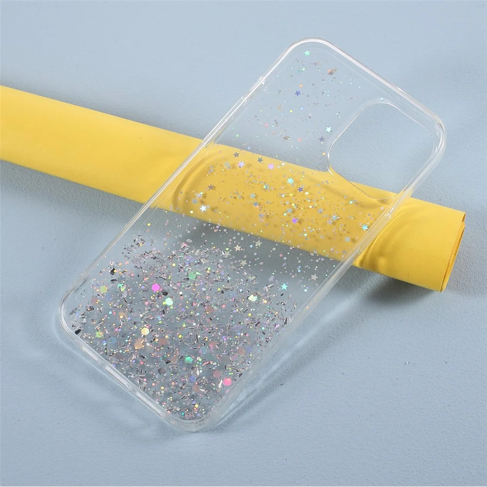 Starry Sky Epoxy Sparkle TPU Shell Phone Case for iPhone 12 Pro Max - White - 5