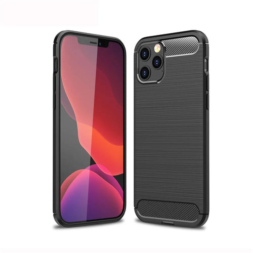 Carbon Fiber Brushed TPU Protector Mobile Phone Case for iPhone 12 Pro / 12 - Black - 1