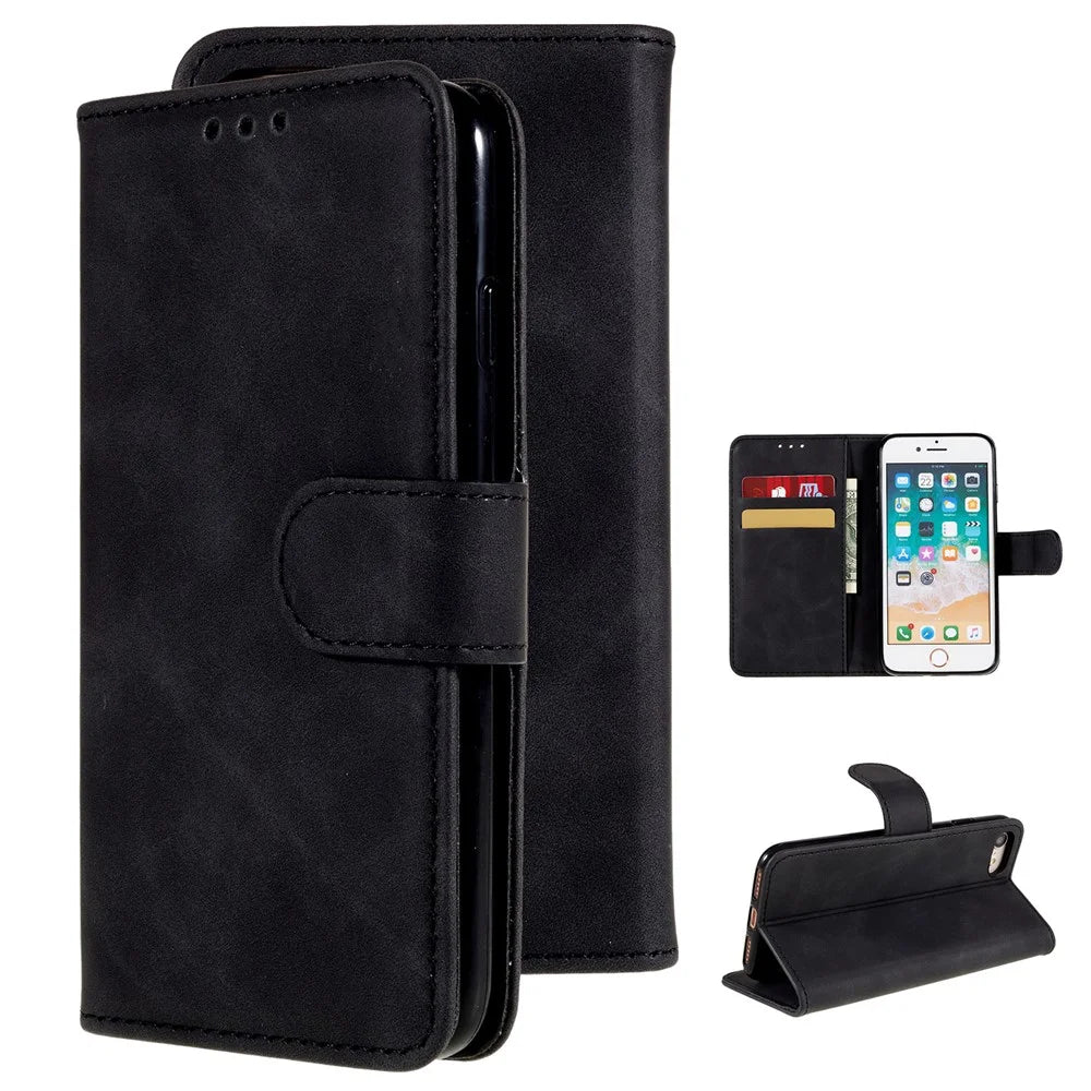 Leather Wallet Stand Phone Case for iPhone 7/8/SE (2020)/SE (2022) - Black - 1