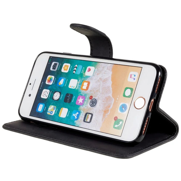 Leather Wallet Stand Phone Case for iPhone 7/8/SE (2020)/SE (2022) - Black - 3
