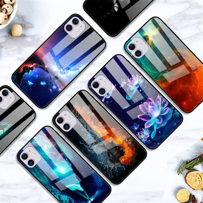 Pattern Printing Tempered Glass + TPU + PC Combo Phone Cover for iPhone 12 Pro/12 - Blue Flowers - 3