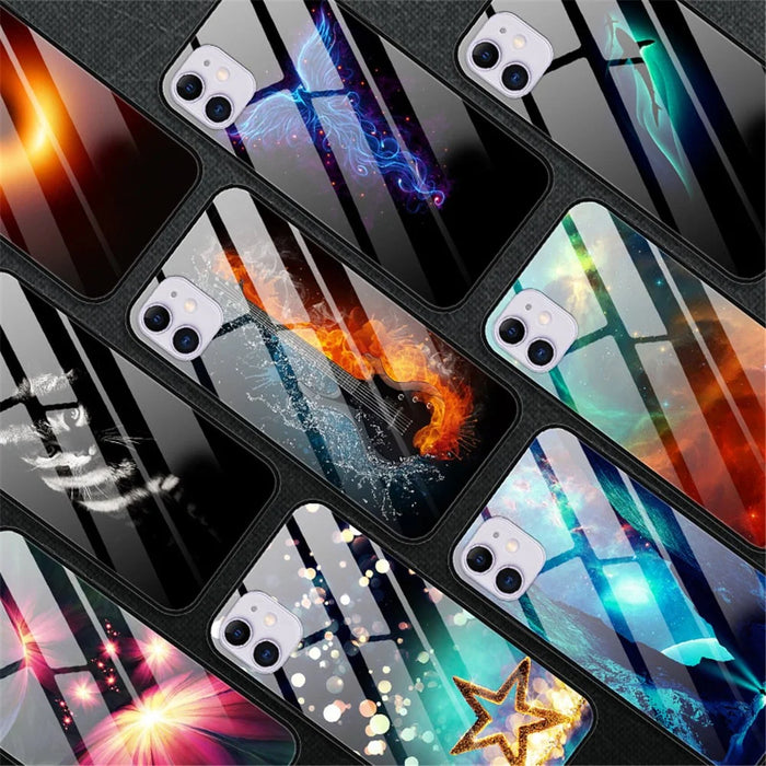 Pattern Printing Tempered Glass + TPU + PC Combo Phone Cover for iPhone 12 Pro/12 - Blue Flowers - 4