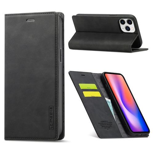 LC.IMEEKE Strong Magnetic Leather Phone Case for iPhone 12 / 12 Pro - Black - 1