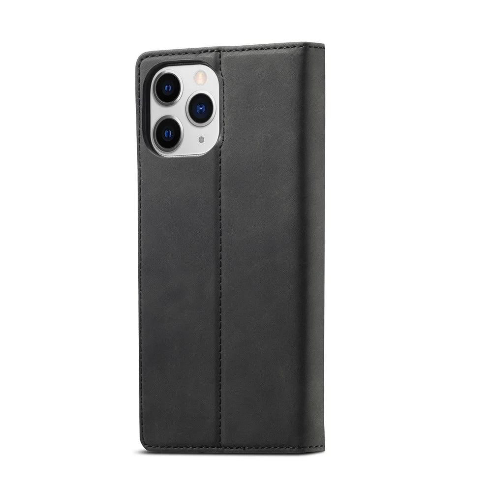 LC.IMEEKE Strong Magnetic Leather Phone Case for iPhone 12 / 12 Pro - Black - 2