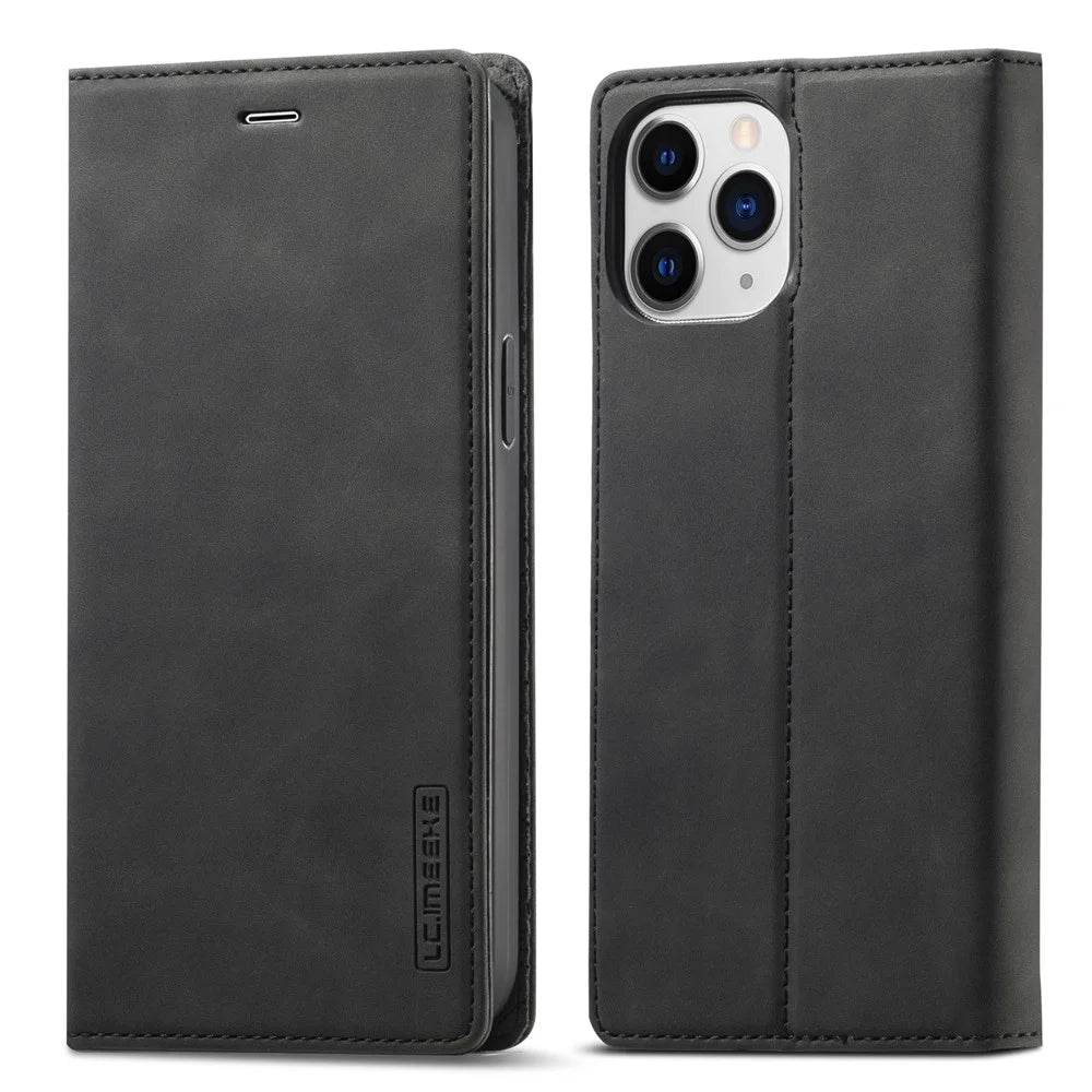 LC.IMEEKE Strong Magnetic Leather Phone Case for iPhone 12 / 12 Pro - Black - 3