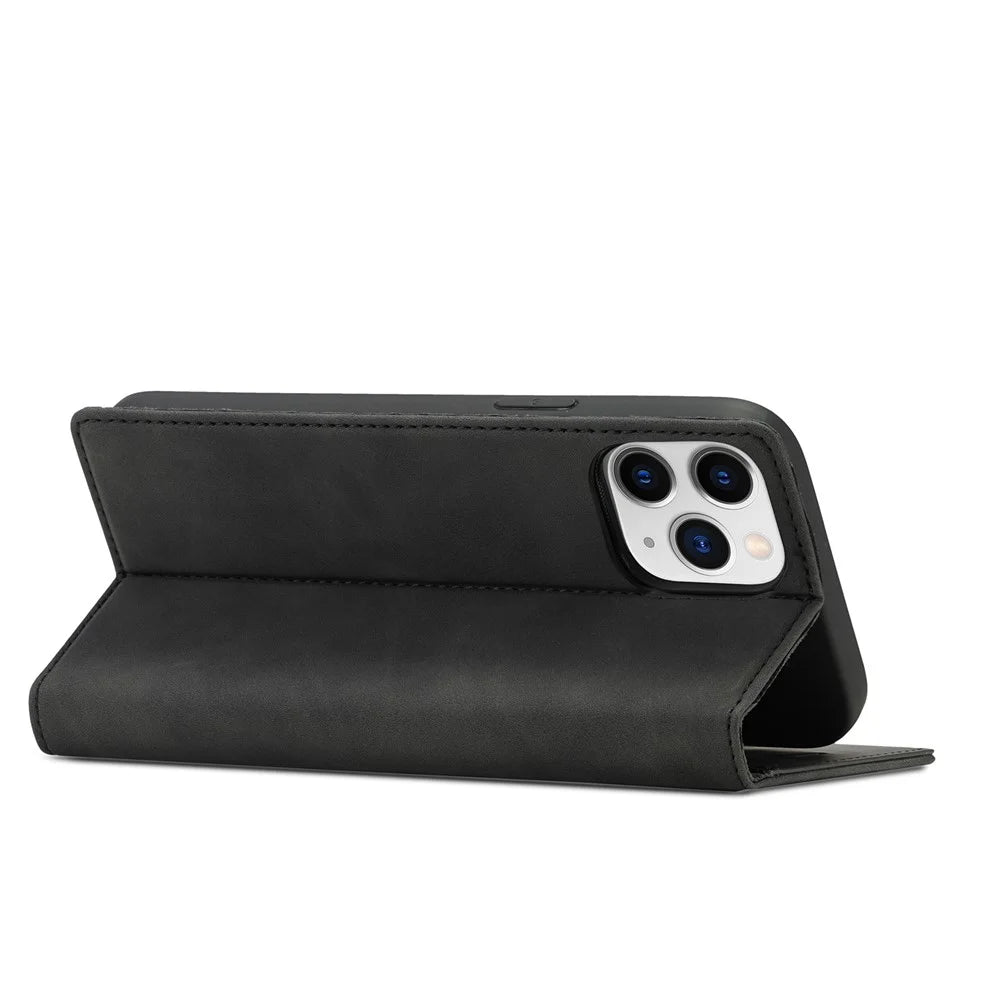 LC.IMEEKE Strong Magnetic Leather Phone Case for iPhone 12 / 12 Pro - Black - 4