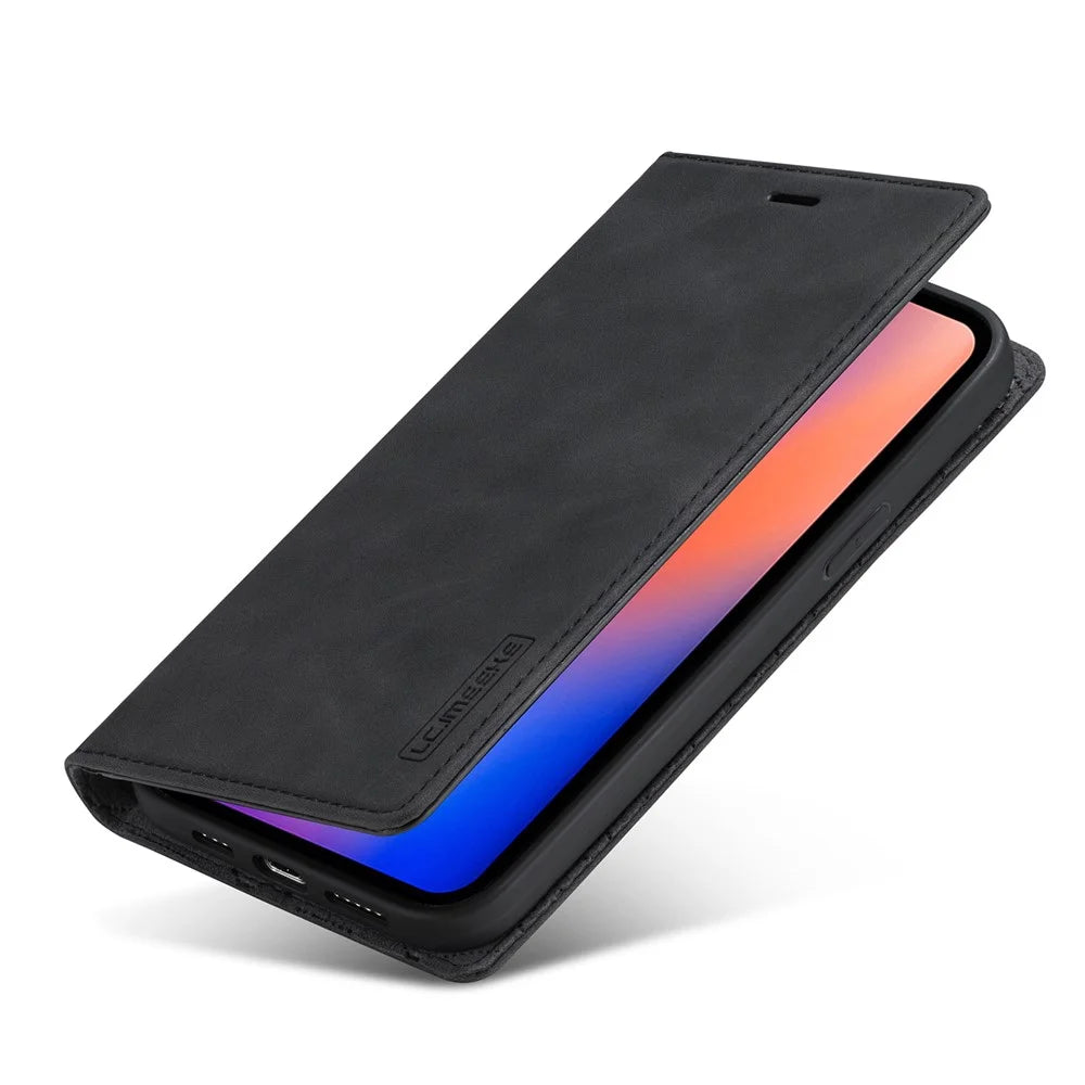 LC.IMEEKE Strong Magnetic Leather Phone Case for iPhone 12 / 12 Pro - Black - 6