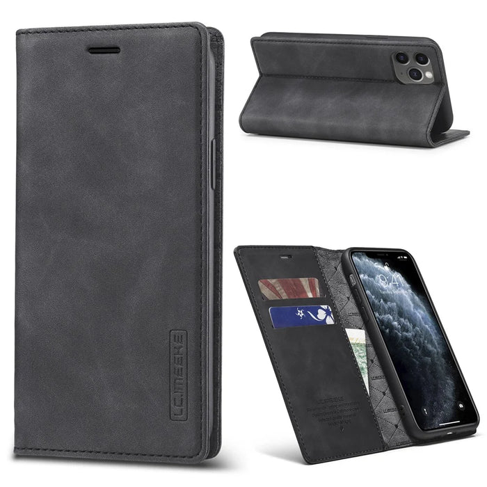 LC.IMEEKE Strong Magnetic PU Leather Cover Phone Case for iPhone 11 - Black - 1