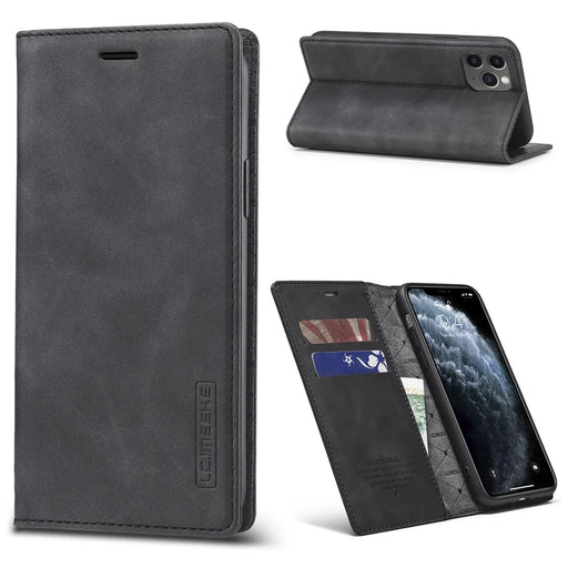 LC.IMEEKE Anti-drop Auto-absorbed Wallet Stand Leather Case for iPhone 11 Pro Max - Black - 1