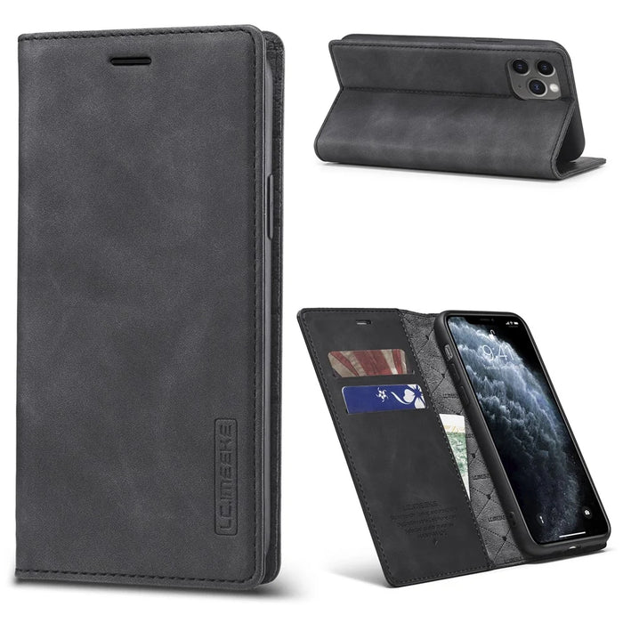 LC.IMEEKE Anti-drop Auto-absorbed Wallet Stand Leather Case for iPhone 11 Pro Max - Black - 1