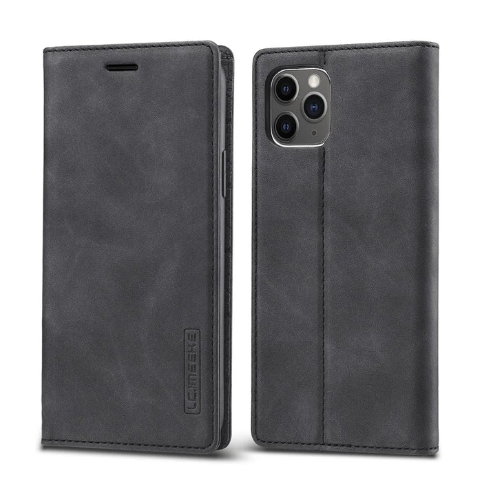 LC.IMEEKE Anti-drop Auto-absorbed Wallet Stand Leather Case for iPhone 11 Pro Max - Black - 3
