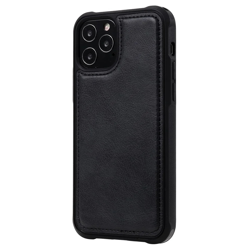 For iPhone 12 / 12 Pro Magnetic Leather Case Mobile Cover with Detachable Zipper Wallet Strap - Black - 6