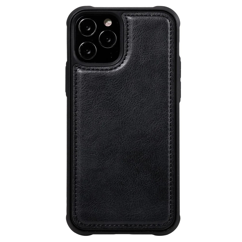 For iPhone 12 / 12 Pro Magnetic Leather Case Mobile Cover with Detachable Zipper Wallet Strap - Black - 7