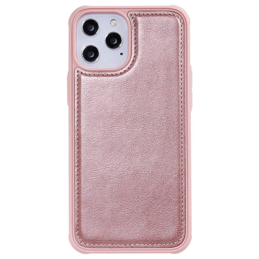 For iPhone 12 Pro Max Magnetic Leather Case Mobile Cover with Detachable Zipper Wallet Strap - Rose Gold - 7
